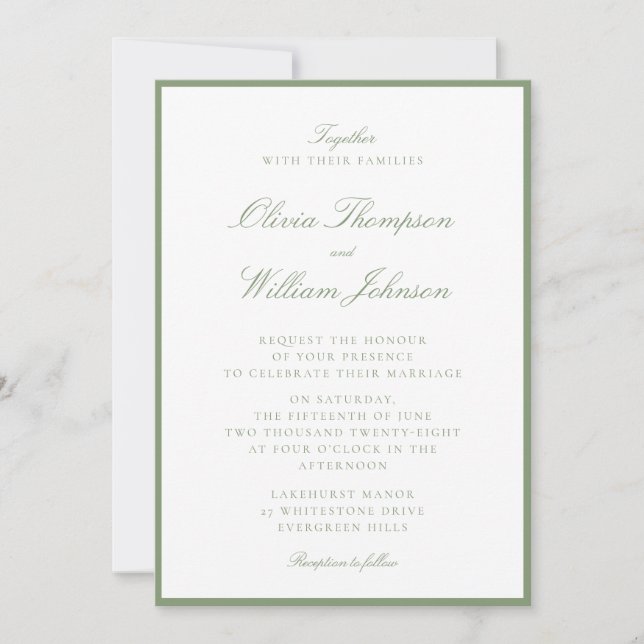 Moss Green Framed Wedding Invitation Inbjudningar (Framsida)