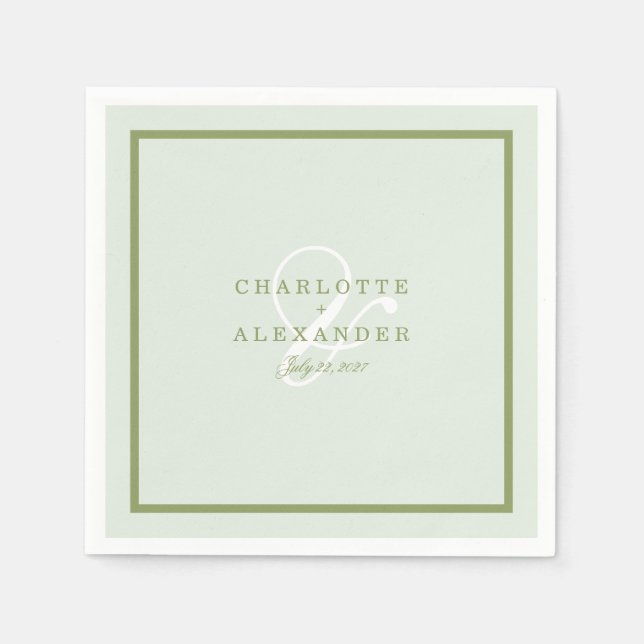 Moss Green Monogram Wedding Napkin Pappersservett (Framsidan)