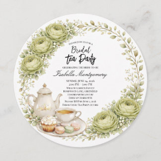 Moss Green Palette Tea Party Bridal Shower Inbjudningar