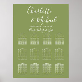 Moss Green Signature Script Wedding Seating Chart Poster