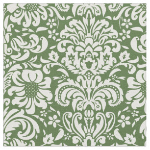 Moss Grönt Blommigt Damask Tyg
