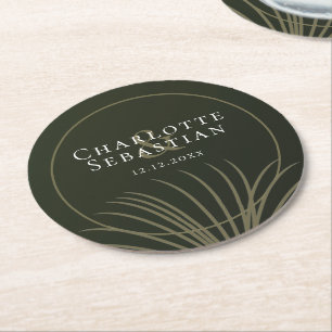 Moss Grönt Botanical Fläkt Elegant bröllop Underlägg Papper Rund