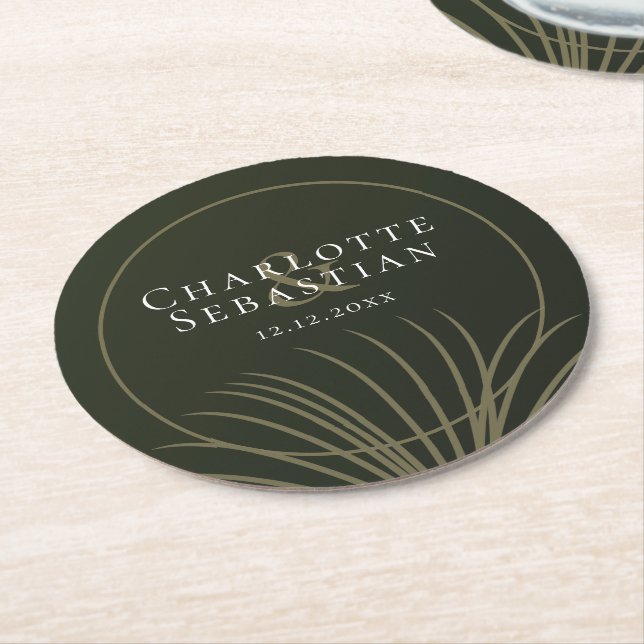 Moss Grönt Botanical Fläkt Elegant bröllop Underlägg Papper Rund (Vinklad)