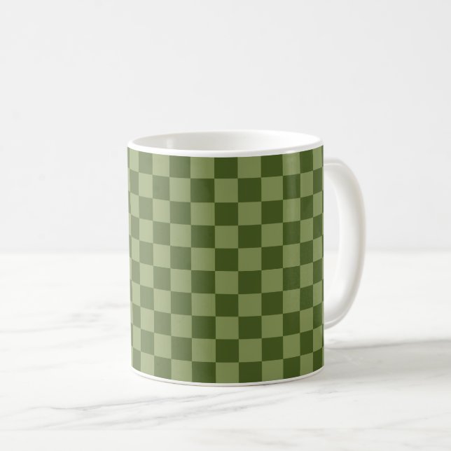 Moss Grönt Checkerboard Kaffemugg (Framsida höger)