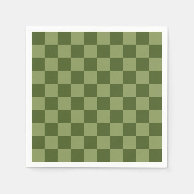 Moss Grönt Checkerboard Pappersservett (Framsidan)