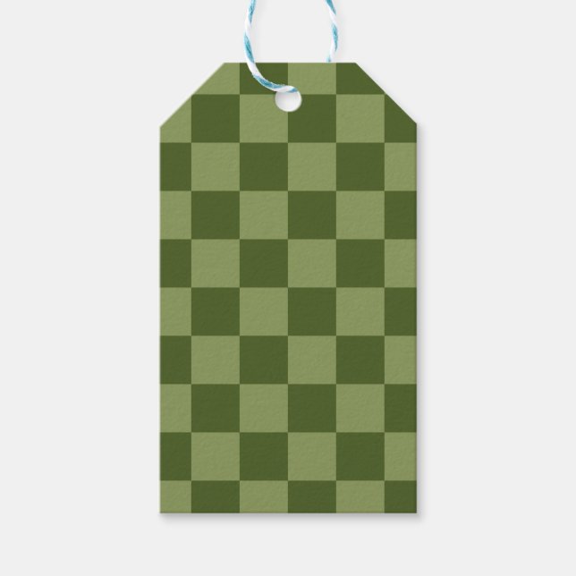 Moss Grönt Checkerboard Presentetikett (Framsidan)