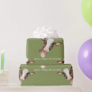 Moss Grönt Cow Moo-ving i snart! Baby Shower Presentpapper