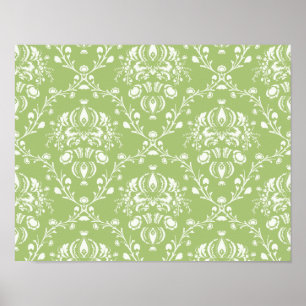 Moss Grönt Damask Poster