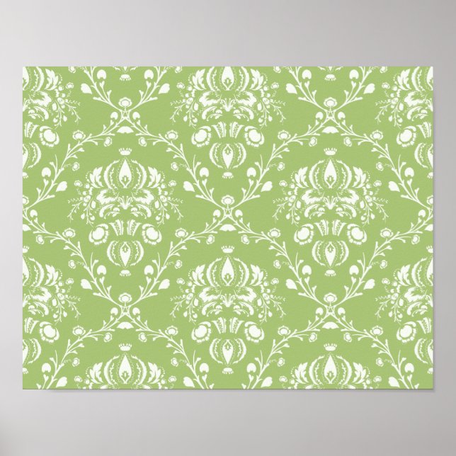 Moss Grönt Damask Poster (Framsidan)