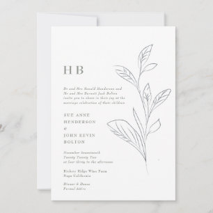 Moss Grönt Elegant Leafy Garden Monogram Bröllop Inbjudningar