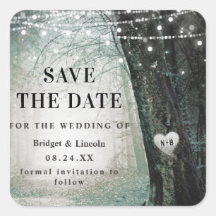 Moss Grönt Evermore Enchanted Forest Save Date Fyrkantigt Klistermärke