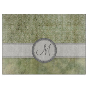 Moss Grönt Feather Mönster med Grått Monogram