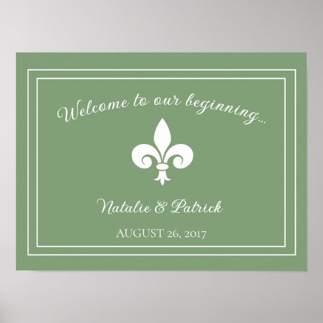 Moss Grönt Fleur de Lis Bröllop Poster (Framsidan)