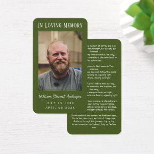Moss Grönt Funeral Memorial Prayer Photo Card Visitkort
