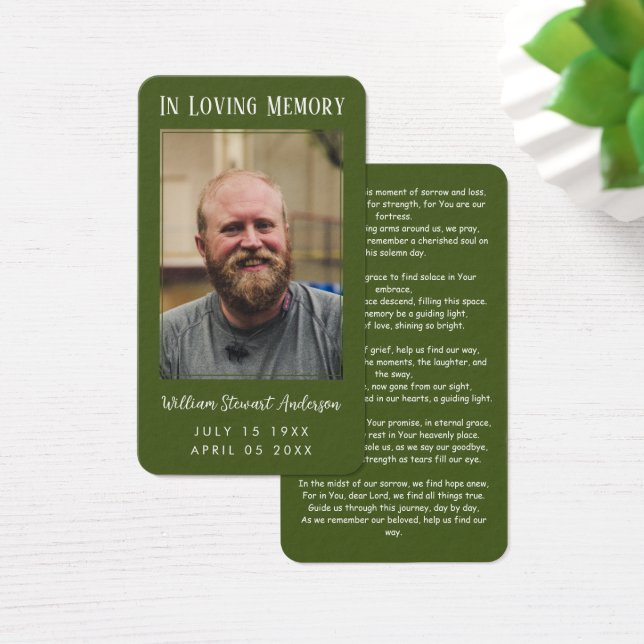 Moss Grönt Funeral Memorial Prayer Photo Card Visitkort (Skivbord)