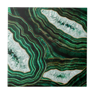 Moss Grönt Geode och Crystals Digital Art Kakelplatta