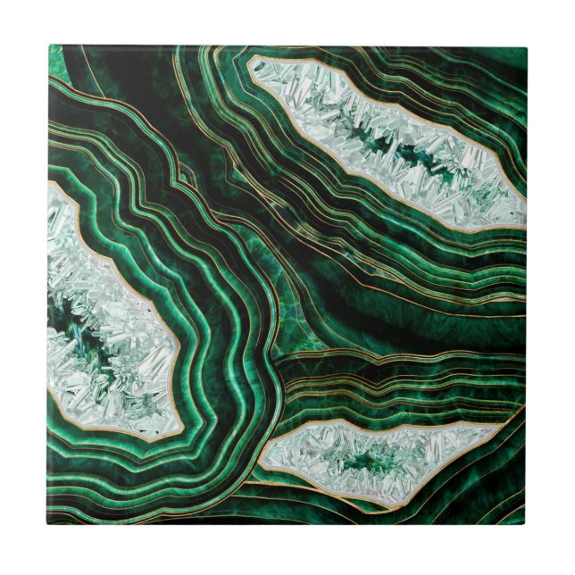 Moss Grönt Geode och Crystals Digital Art Kakelplatta (Framsidan)