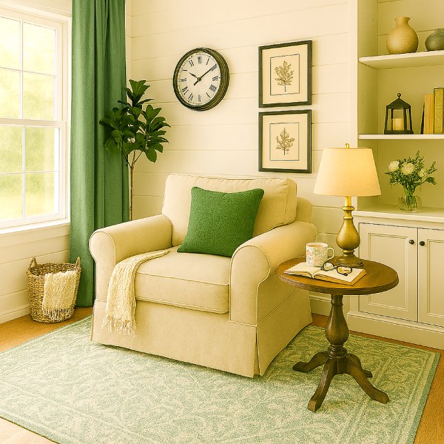 Moss Grönt Linen like Dekorativ kudde (Add cozy ambiance to reading room with faux linen textured moss green throw pillow )