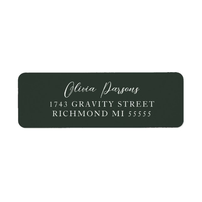Moss Grönt Modern Elegant Scripted Address Label Returadress Etikett (Framsidan)
