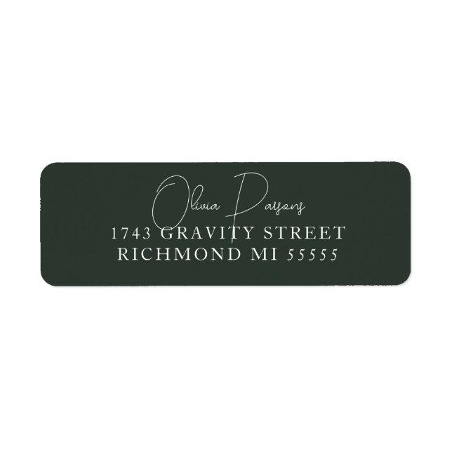 Moss Grönt Modern Minimally Scripted Address Label Returadress Etikett (Framsidan)
