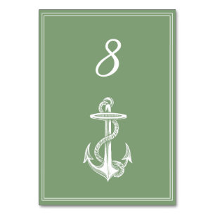 Moss Grönt Nautical Anchor Bordsnummer Card