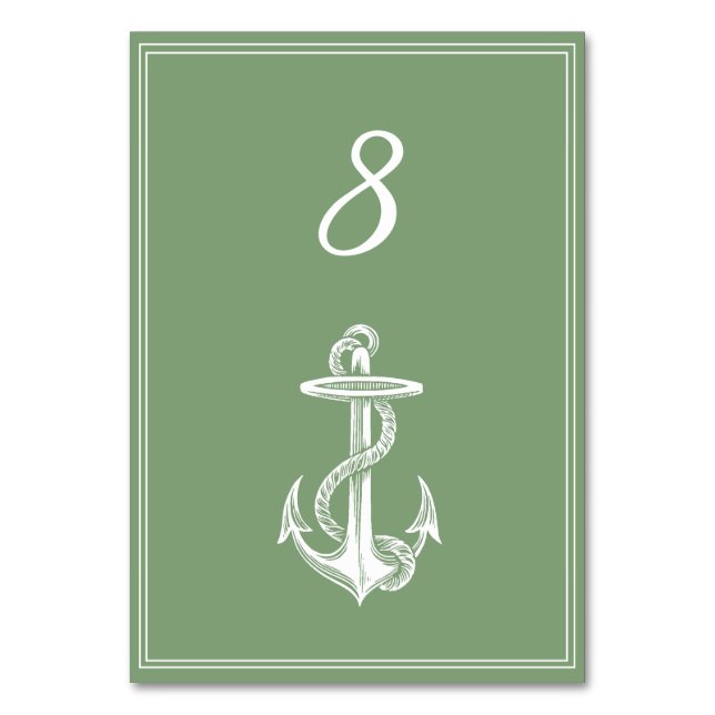 Moss Grönt Nautical Anchor Bordsnummer Card (Framsidan)