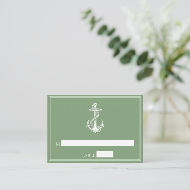 Moss Grönt Nautical Anchor Bröllop Place Cards Placeringskort (Stående Fram)