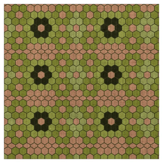 Moss Grönt och Peachy Rosa Mosaic Tyg (Provkarta)