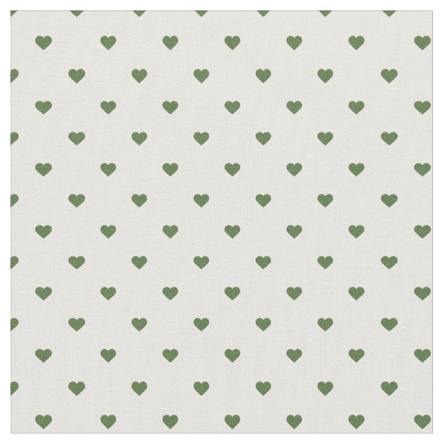 Moss Grönt Polka Dot Hearts Tyg (Närbild)
