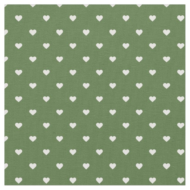 Moss Grönt Polka Dot Hearts Tyg (Närbild)