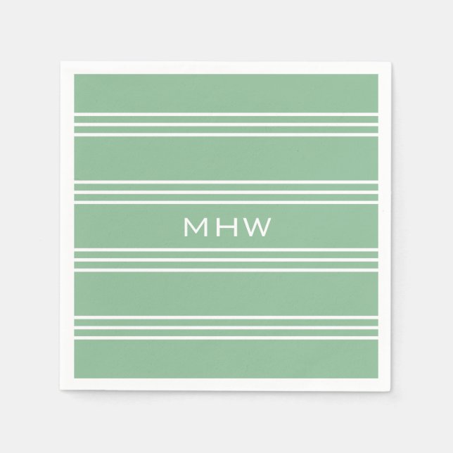 Moss Grönt Rand anpassningsbar monogram pappra blö Pappersservett (Framsidan)