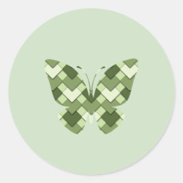 Moss Grönt Square och Diamond Harlequin butterfly Runt Klistermärke