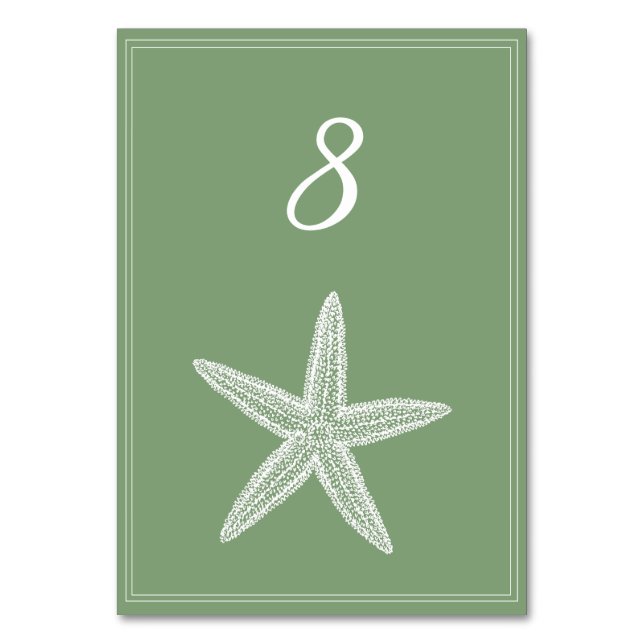 Moss Grönt Starfish Bordsnummer Card (Framsidan)