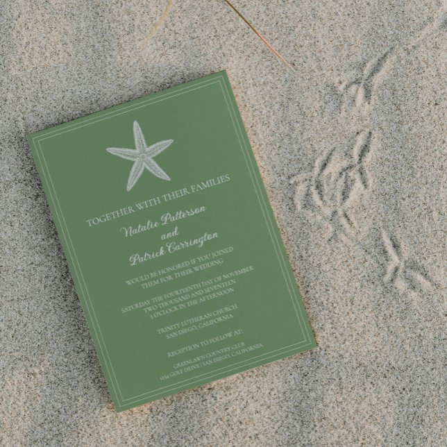 Moss Grönt Starfish bröllop-inbjudan Inbjudningar (Moss Green Starfish Wedding Invitation)