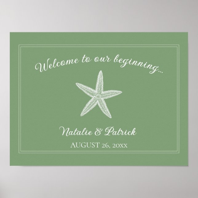 Moss Grönt Starfish Bröllop Välkommen Poster (Framsidan)