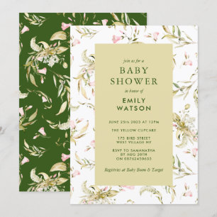 Moss Grönt Vår WildblomBaby Shower Inbjudningar