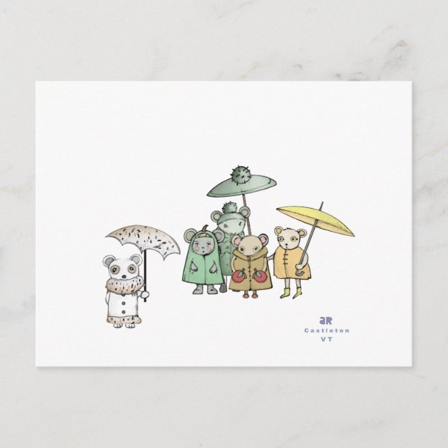 Möss i regnet vykort (Framsida)