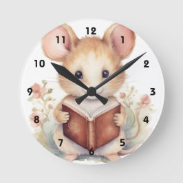 Möss läsande bok fantasifull söt rund klocka