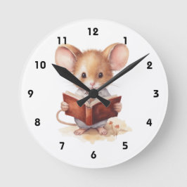 Möss läsande bok fantasifull söt rund klocka