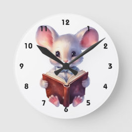 Möss läser bok fantasifull söt rund klocka