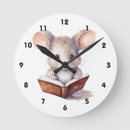 Möss läser bok fantasifull söt rund klocka