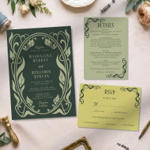Moss Mörk Grön Salvia Art Nouveau Elegant Bröllop