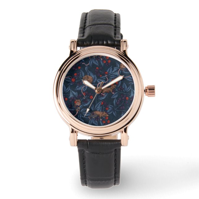 Möss och björnbär på marinen armbandsur (Framsida)