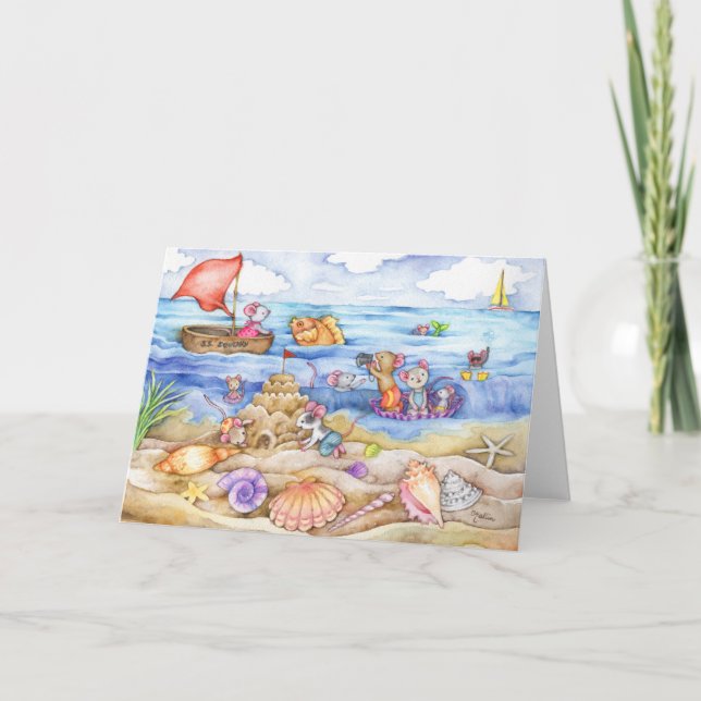 Möss på Beach-sommarkortet Kort (Framsida)