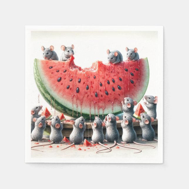 Möss på en juicy Watermelon Wedge Pappersservett (Framsidan)