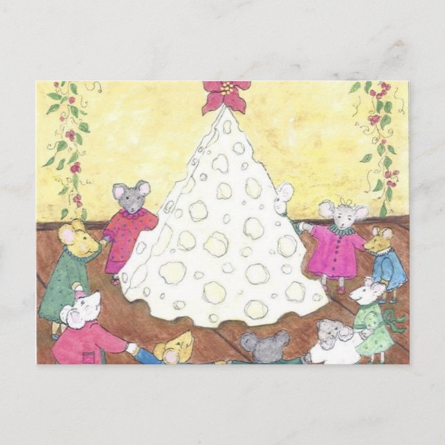 Möss runt Ost Julgran Helg Vykort (Framsida)