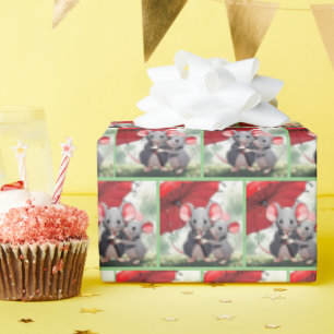 Möss under röda paraplyer presentpapper