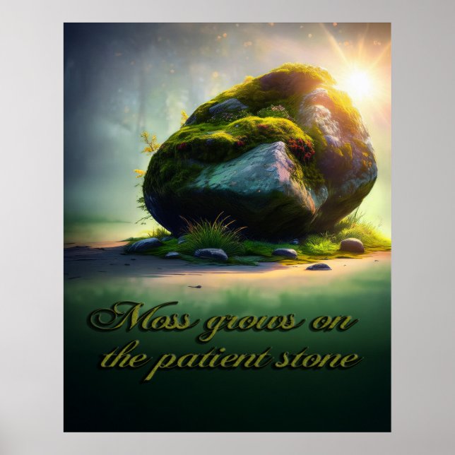 Moss växer på den tålmodiga stenen poster (Framsidan)