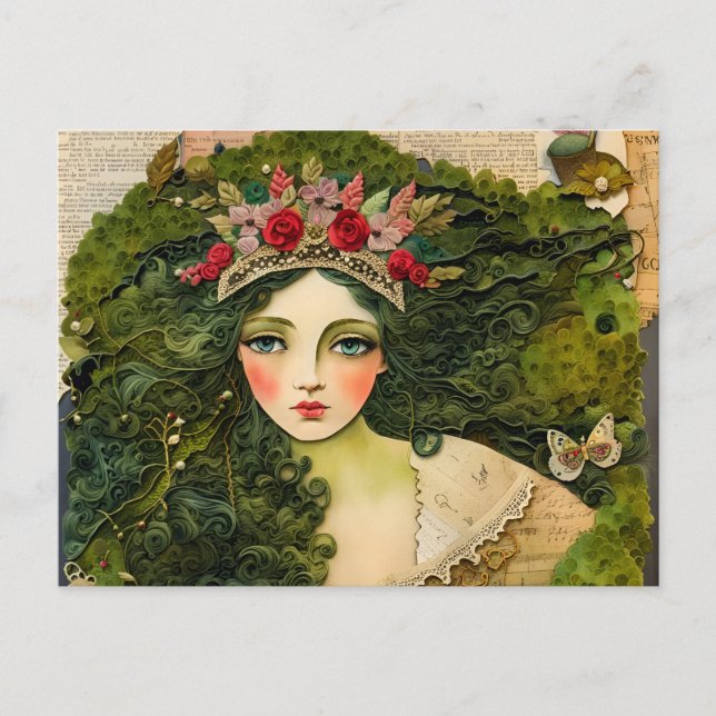 Moss Woman Fairytale Collage Vykort (Framsida)
