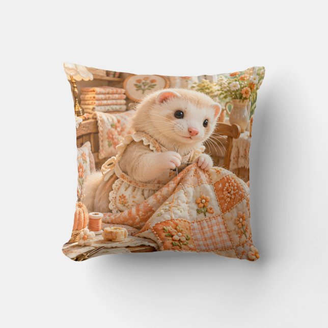 Mosselferrets florsömnad lapptäcksrum kudde (Framsida)